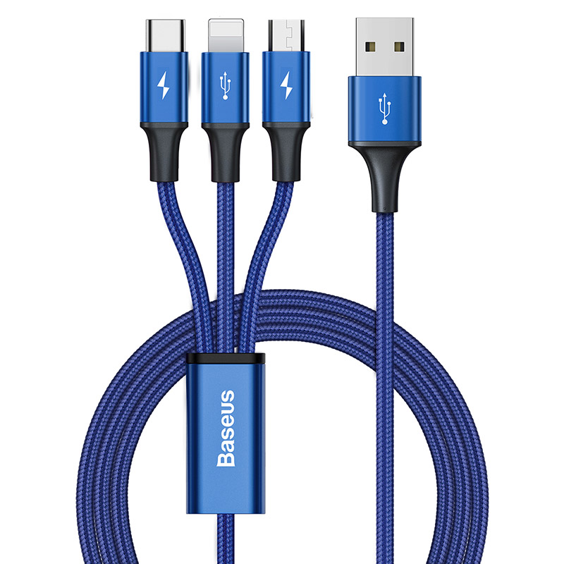 Baseus CAJS000003 Rapid Series 3-in-1-Kabel USB-C für M+L+T 1,2 m Blau